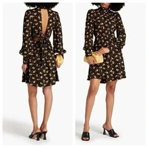 NWT by Timo Longsleeve Open Back Floral Jacquard A-line Mini Dress size XS